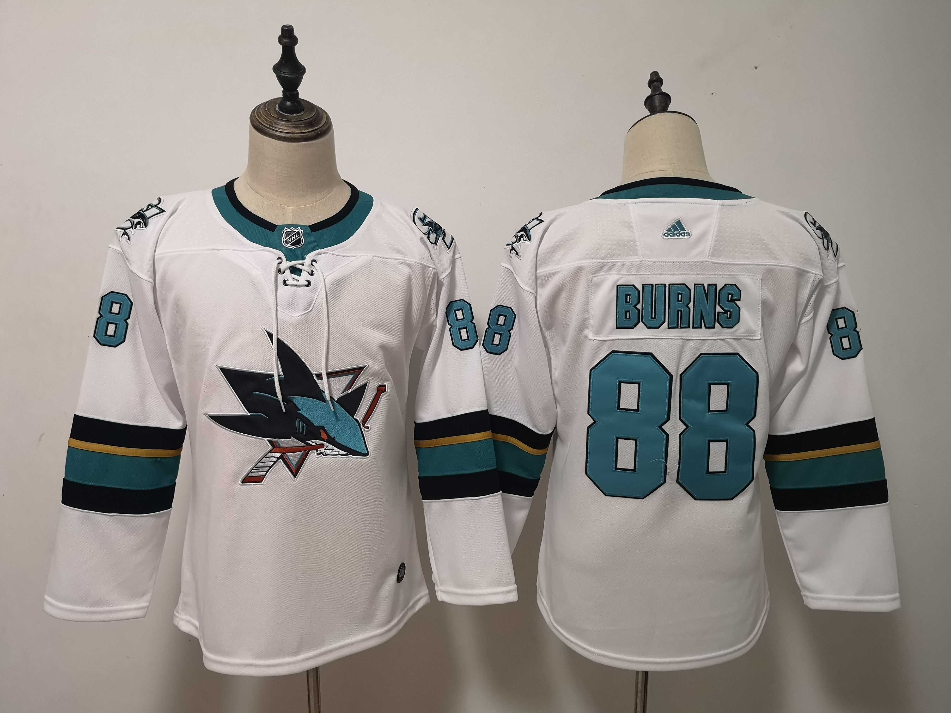 Women San Jose Sharks 88 Burns White Adidas Stitched NHL Jersey